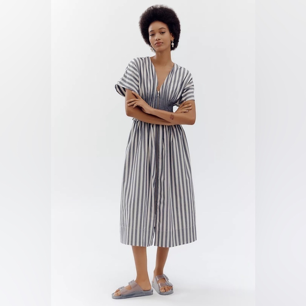 By Anthropologie V-Neck Zip-Front Midi Dress